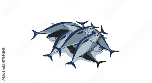 Realistic group of fresh tuna fish on white background