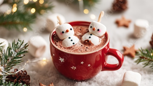 Festive Hot Chocolate with Marshmallow Snowmen - A Cozy Winter Treat.