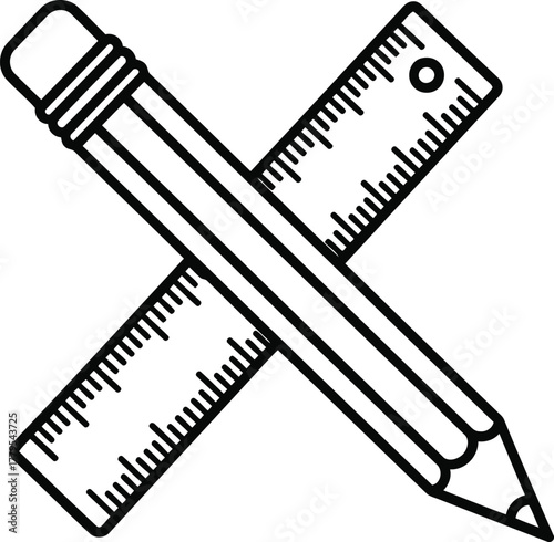 Pencil and ruler crossed outline icon representing school supplies and education tools