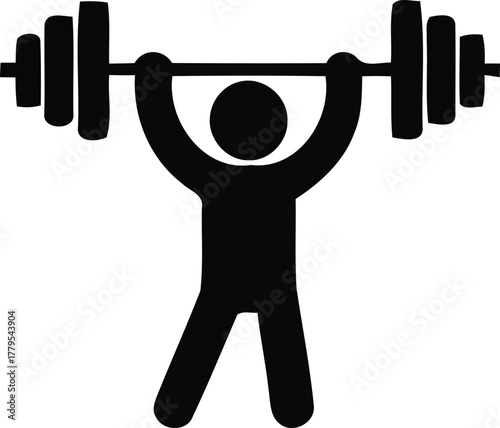 Person lifting heavy barbell overhead icon representing strength and fitness