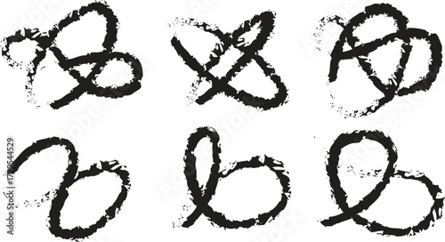 Abstract hand-drawn distressed black grunge style loop designs