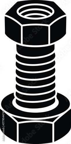 Black Silhouette of Bolt and Nut - Industrial Fastener