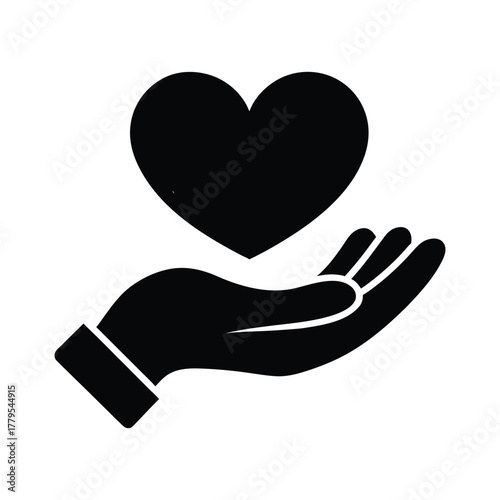 Hand holding heart silhouette vector icon
