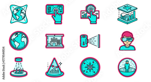 Vibrant metaverse concept icons for digital world, futuristic technology and virtual reality