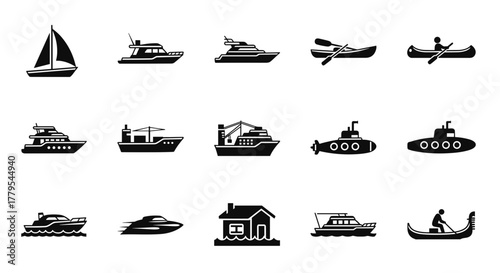 Nautical vessel icons set for summer sea adventures and boating lifestyle designs