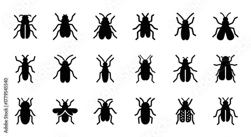 Diverse collection of modern insect icons and silhouettes for science and nature projects
