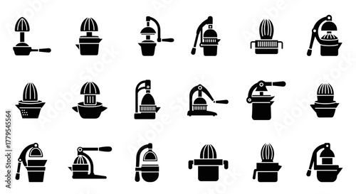 Collection of modern citrus juicers and presses for fresh beverage preparation