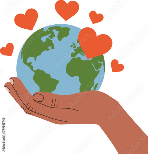 Hand Holding Earth with Hearts