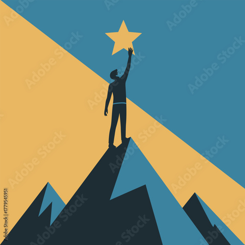 Person Reaching for a Star on a Mountain Peak
