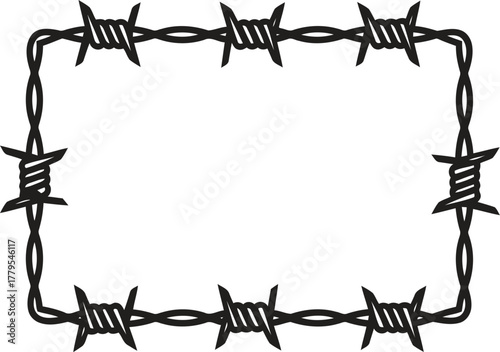 Rectangular frame made of barbed wire on a white background