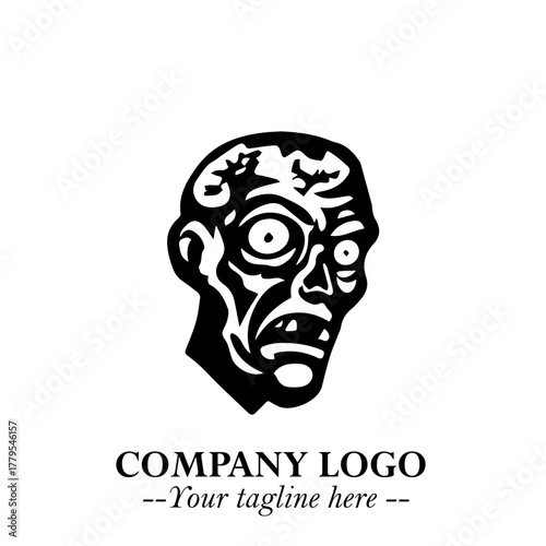 Head of Zombie Logo Symbol in Black on the White Background with Horror Minimal Vector Design