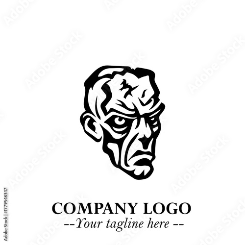 Head of Zombie Logo Symbol in Black on the White Background with Horror Minimal Vector Design