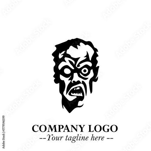 Head of Zombie Logo Symbol in Black on the White Background with Horror Minimal Vector Design