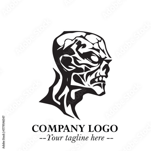 Head of Zombie Logo Symbol in Black on the White Background with Horror Minimal Vector Design