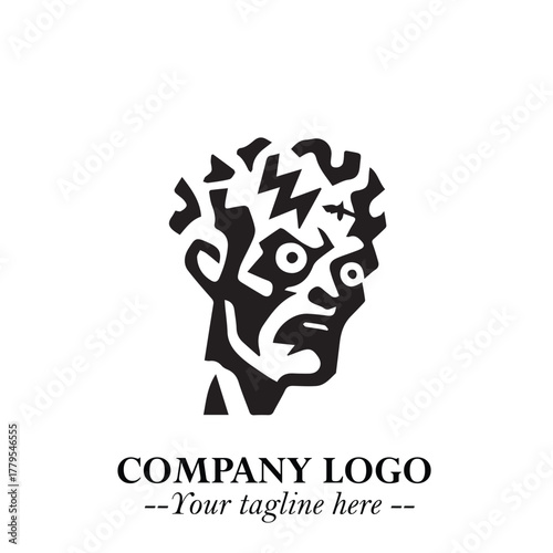 Head of Zombie Logo Symbol in Black on the White Background with Horror Minimal Vector Design
