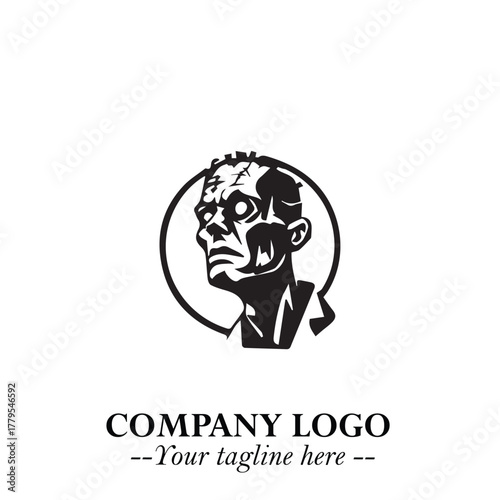 Head of Zombie Logo Symbol in Black on the White Background with Horror Minimal Vector Design