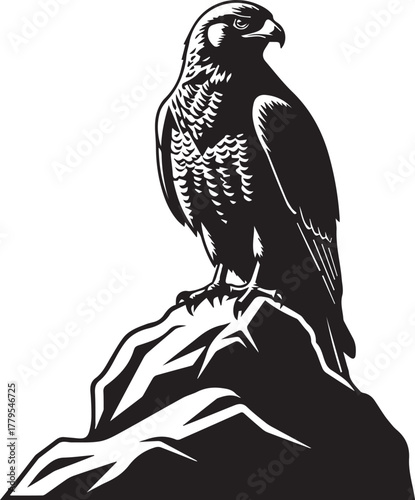 Majestic bird of prey silhouette perched on jagged rocky outcrop