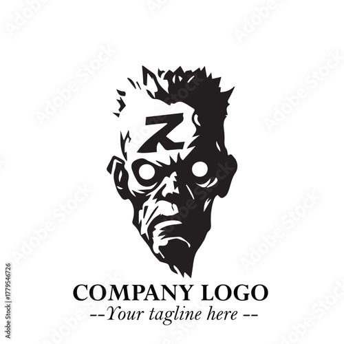 Head of Zombie Logo Symbol in Black on the White Background with Horror Minimal Vector Design