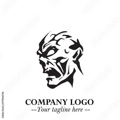 Head of Zombie Logo Symbol in Black on the White Background with Horror Minimal Vector Design