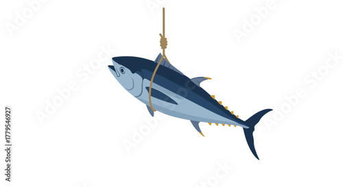 Tuna fish with rope on white background
