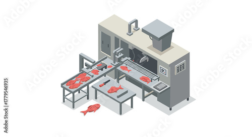 Isometric fish processing plant modern seafood industry automation design