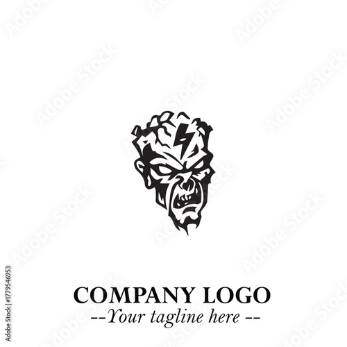 Head of Zombie Logo Symbol in Black on the White Background with Horror Minimal Vector Design