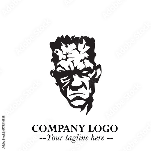 Head of Zombie Logo Symbol in Black on the White Background with Horror Minimal Vector Design