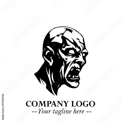 Head of Zombie Logo Symbol in Black on the White Background with Horror Minimal Vector Design
