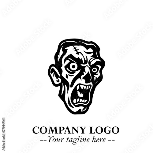 Head of Zombie Logo Symbol in Black on the White Background with Horror Minimal Vector Design