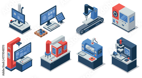 Isometric industrial machines advanced technology and automation equipment