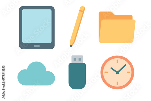 Digital workspace tools for efficient organization and productivity. Set of 6 vector illustration