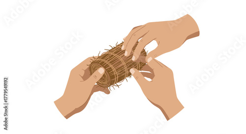 Hands holding bamboo tumbler in minimalist style on white background