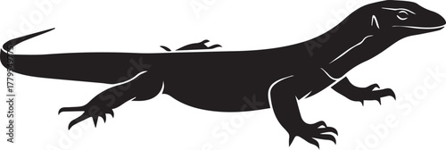 Black silhouette of a lizard or monitor reptile on a