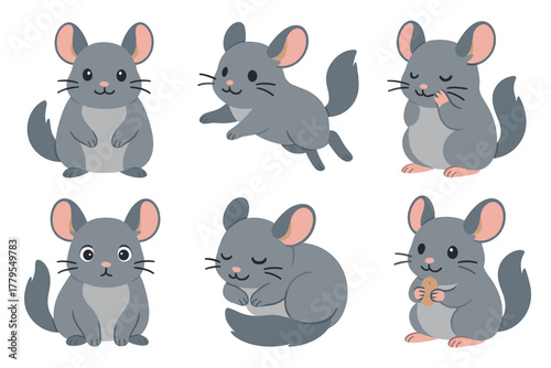 Cute cartoon chins with playful expressions and poses for design. Set of 6 vector illustration