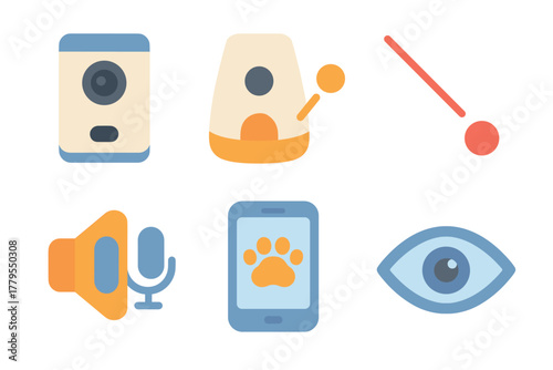 Colorful icons representing technology and communication tools. Set of 6 vector illustration