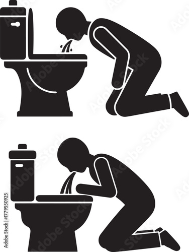Person vomiting into toilet icon illustration