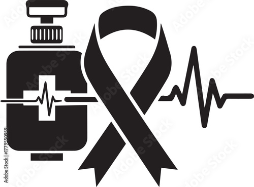 World aids day black ribbon medical ekg heartbeat symbol awareness campaign