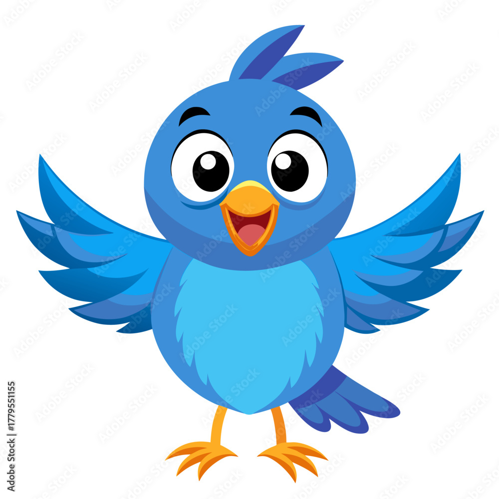 Fototapeta premium Happy blue bird with wings spread wide