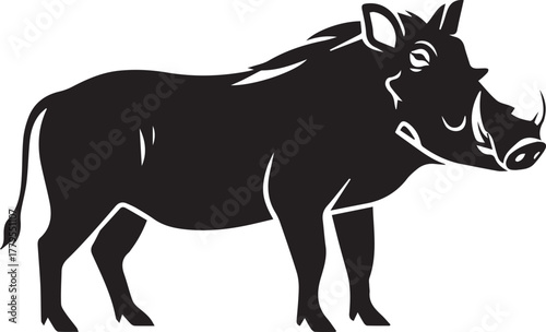 Silhouette of a wild warthog standing profile view african wildlife animal.