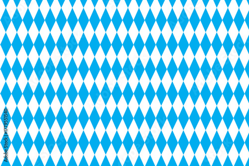 Oktoberfest seamless pattern. Bavarian flag print. Vector blue and white rhombus banner background. Bavaria Octoberfest party wallpaper. Munich beer festival repeat pattern. Harlequin check tablecloth