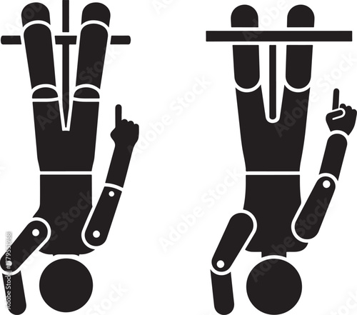 Two upside down figures in silhouette pointing with index fingers silhouette
