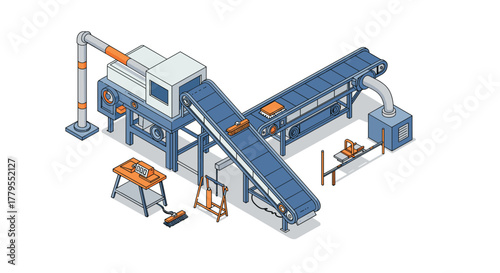 Isometric industrial conveyor equipment for manufacturing and processing