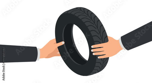 Business deal concept with hands holding tire