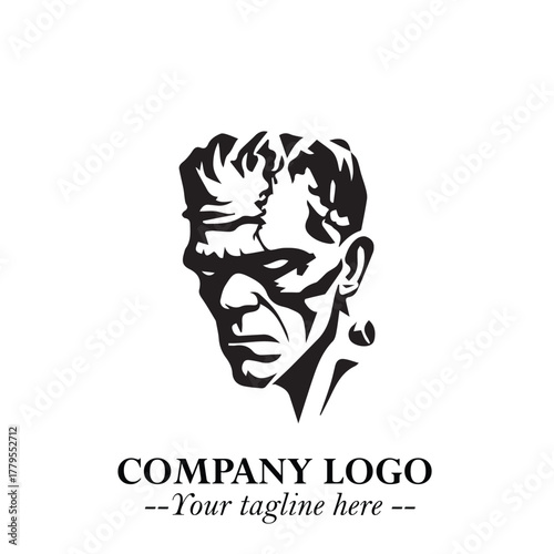 Head of Zombie Logo Symbol in Black on the White Background with Horror Minimal Vector Design