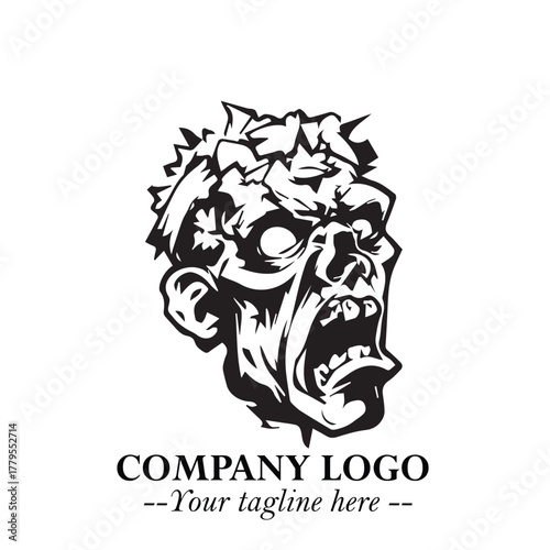 Head of Zombie Logo Symbol in Black on the White Background with Horror Minimal Vector Design