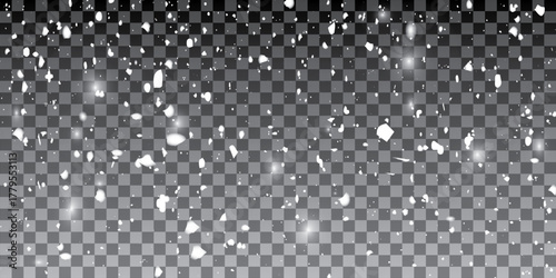 Winter fluffy snow falls on a black background. Overlay effect