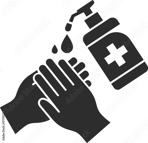 Hand Sanitizer Hygiene Icon, Wash and Disinfect Hands Symbol.