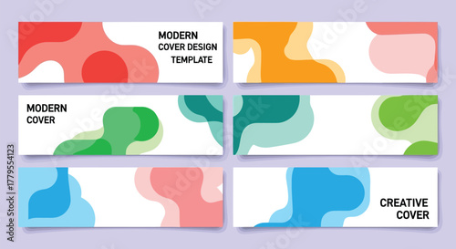 Vector illustration of set of six abstract banners with fluid shapes and text for modern cover design template and creative cover