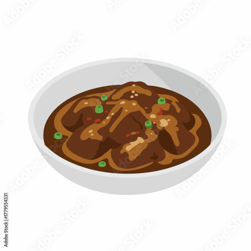 Flat Illustration of Delicious Semur Daging Indonesian Braised Beef Stew Food Dish