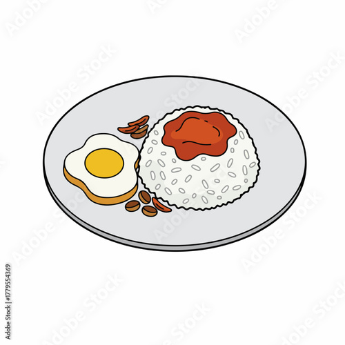 Handdrawn Delicious Nasi Lemak with Egg Illustration of Traditional Food